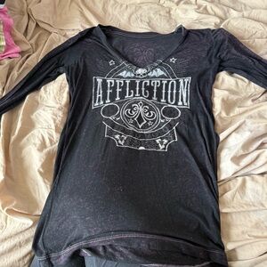 Affliction Dark Purple Graphic Long Sleeve Mesh Tee